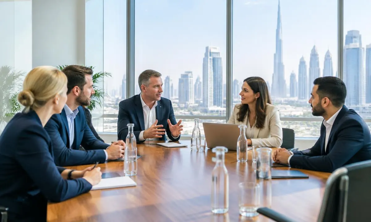 Regional leadership team meeting in a Dubai office
