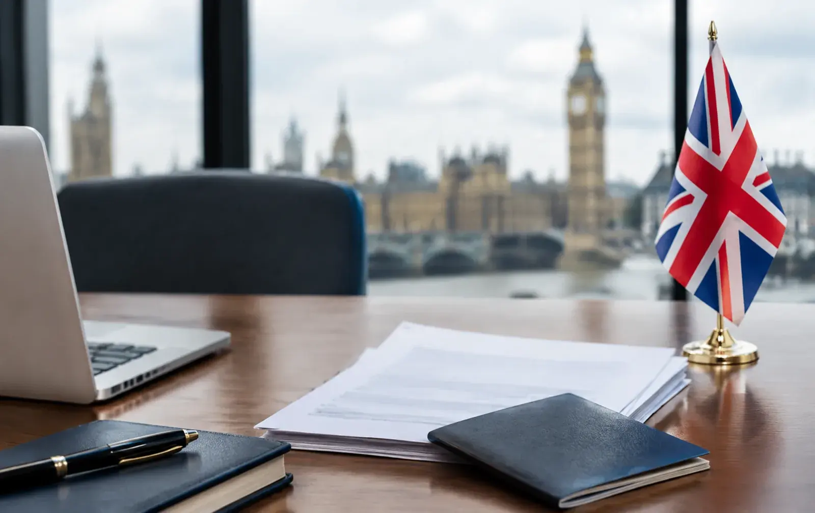 A close-up of legal documents with a UK flag in the background, representing the Home Office Statement of Changes HC 584 to the Immigration Rules.