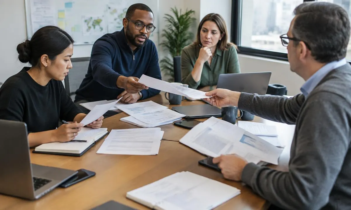 Mobility team reconciling supplier paperwork and handoffs during an international move