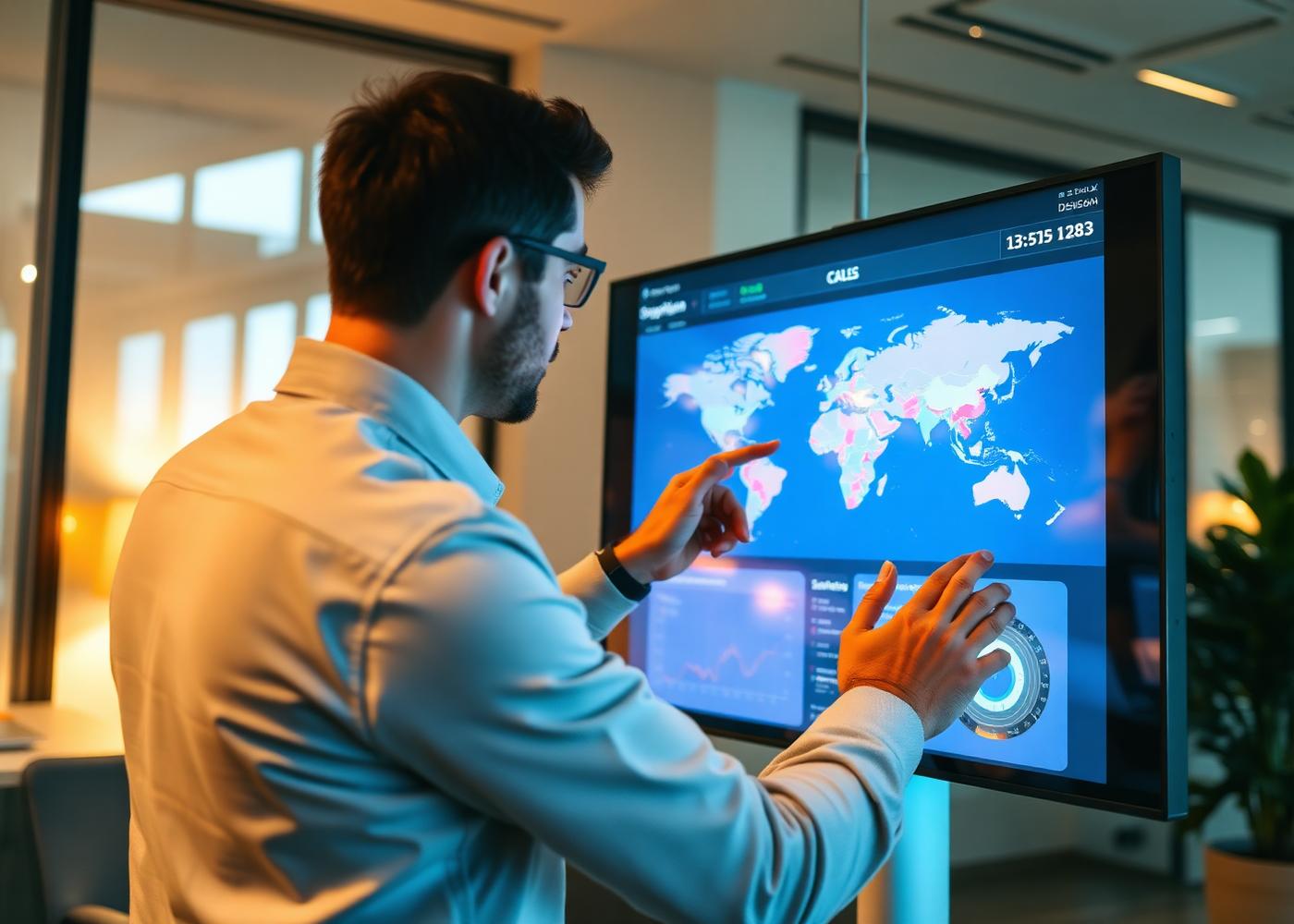 Mobility professional reviewing an international map on a screen