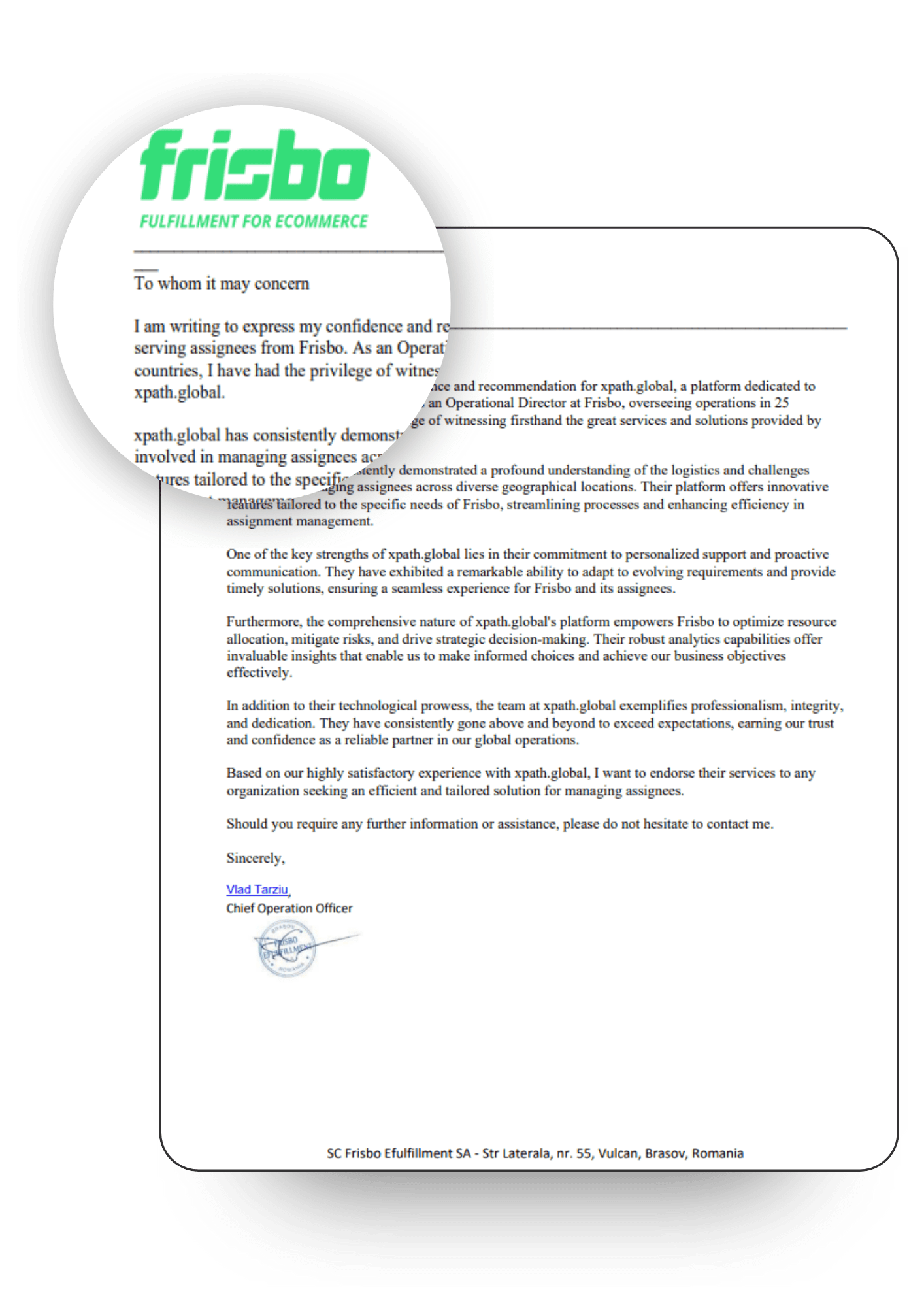 Letter of recommendation from FRISBO