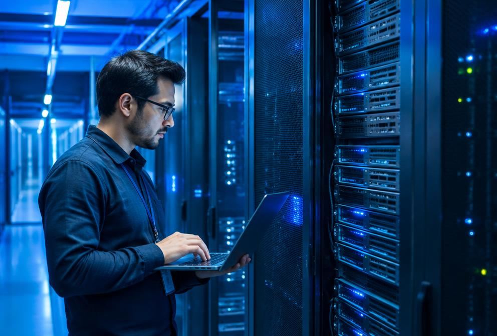 An engineer in a data centre