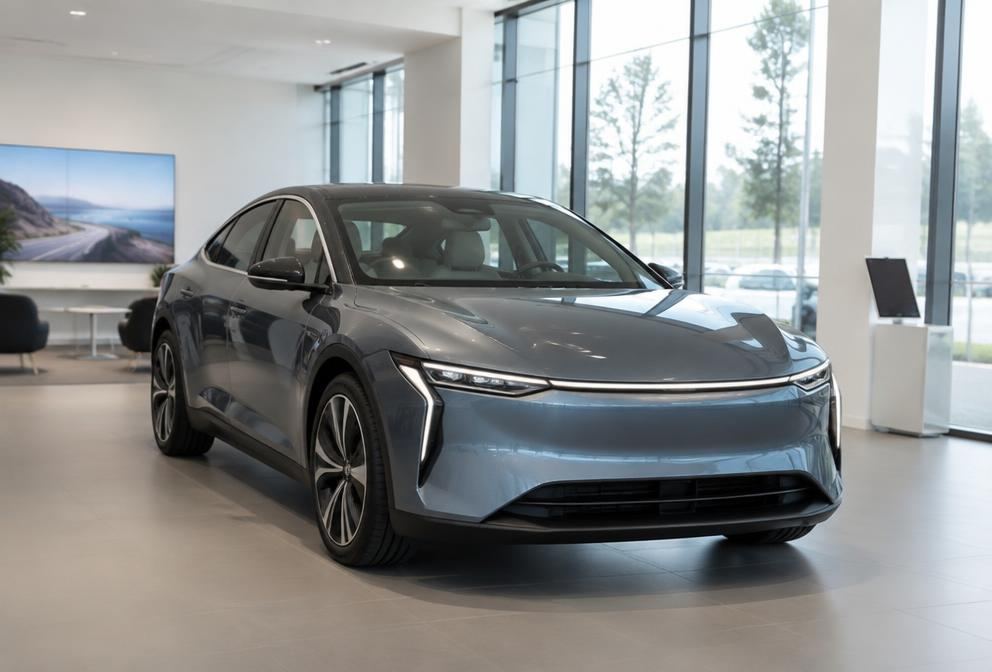 An electric car in a showroom