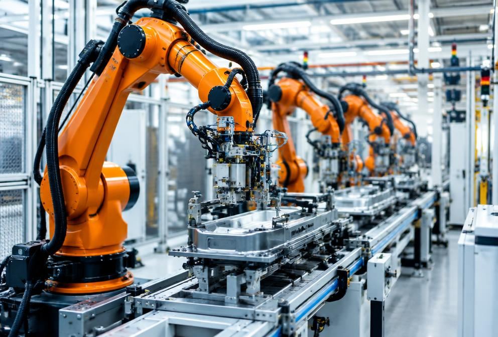 Robotic arms on a production line