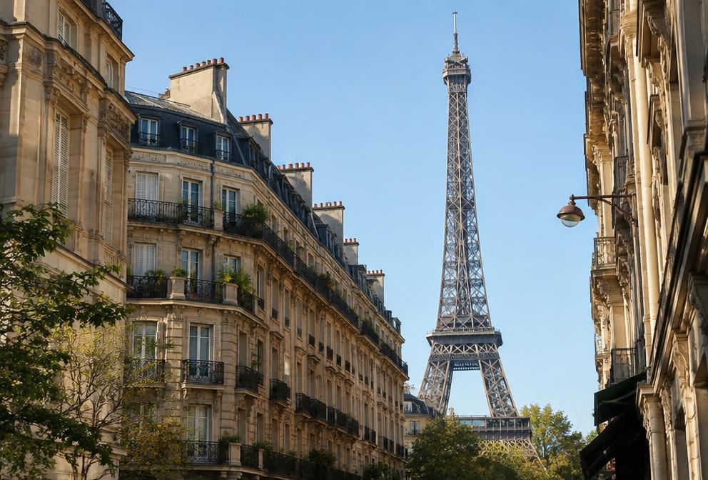 The Eiffel Tower in Paris at golden hour