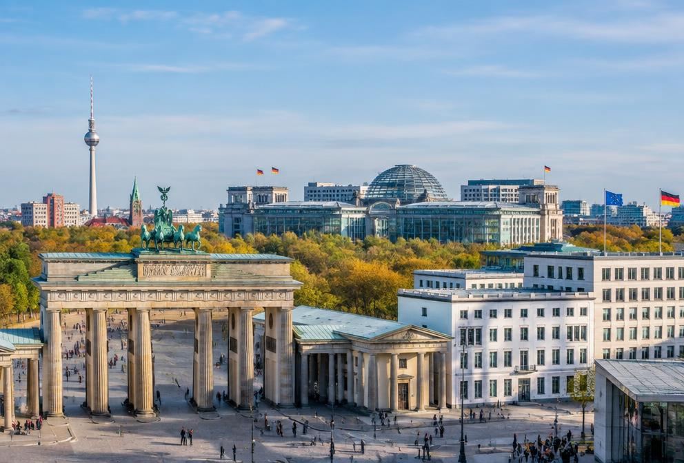 The Brandenburg Gate in Berlin at dusk