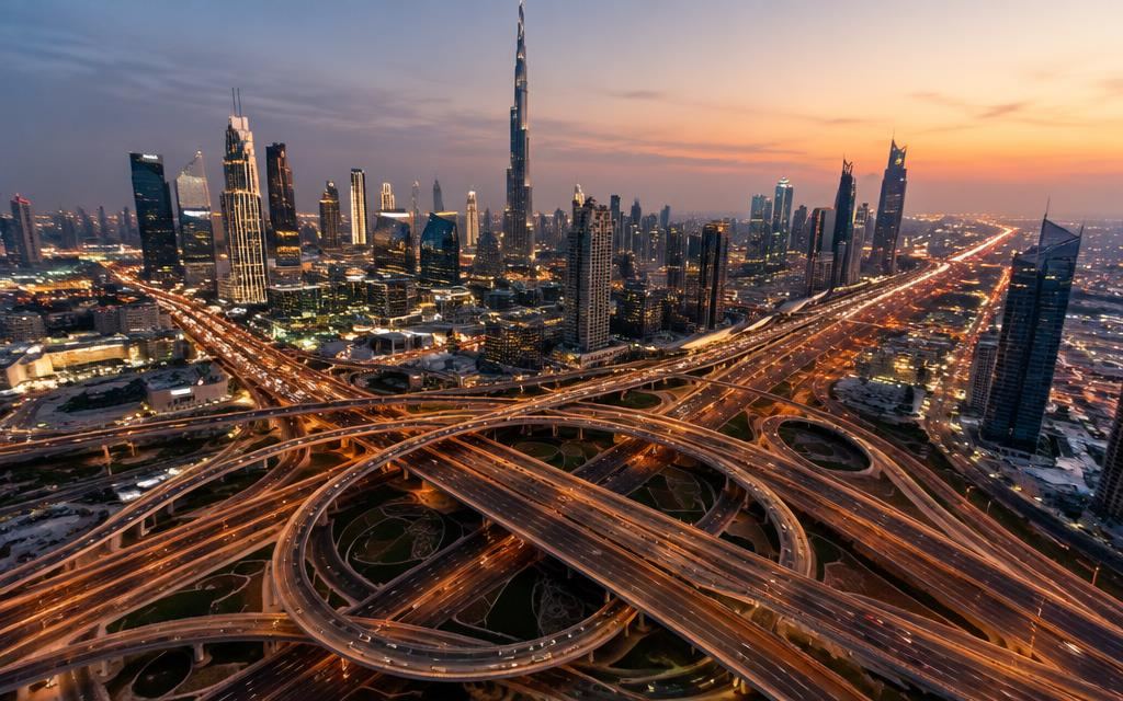 Aerial view of Dubai's skyline and Sheikh Zayed Road