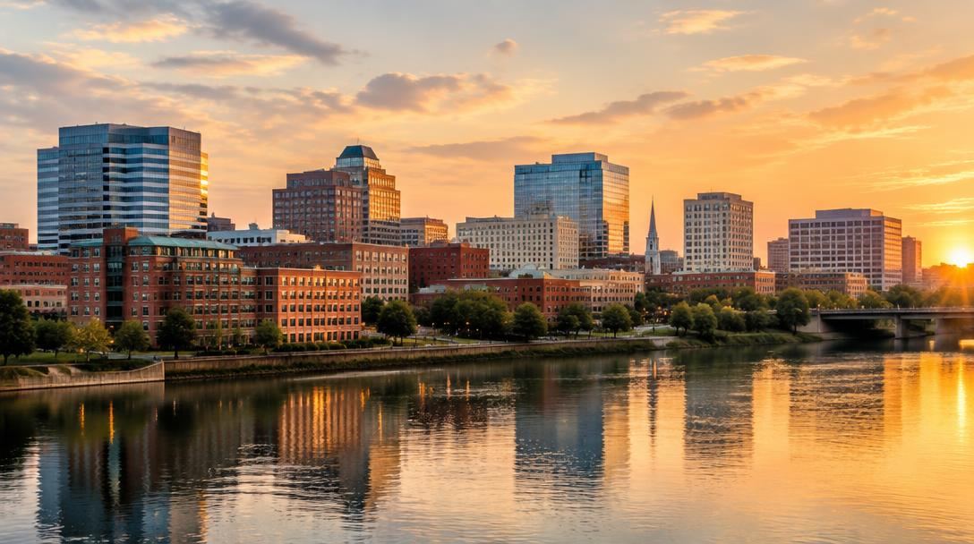 Wilmington, Delaware waterfront at sunset