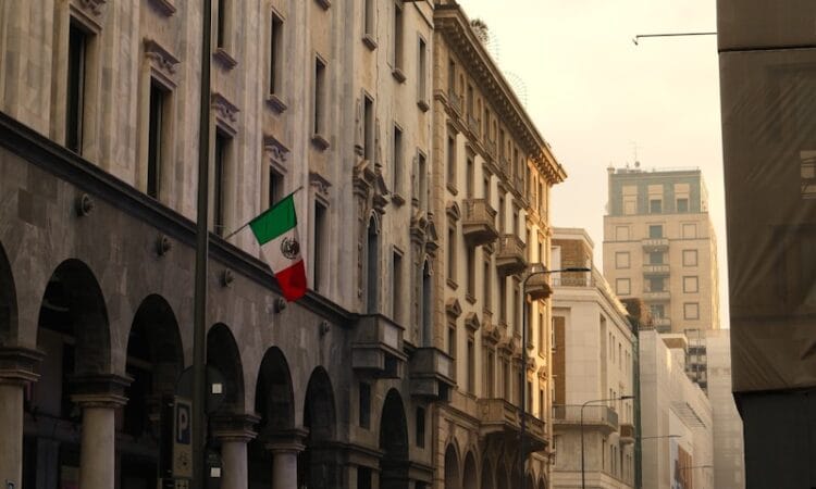 An italian street with beautiful buildings.