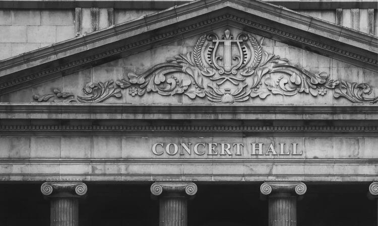 grayscale photo of concrete building