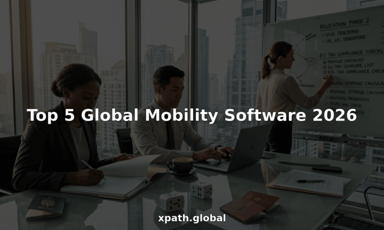 Business team discussing global mobility software