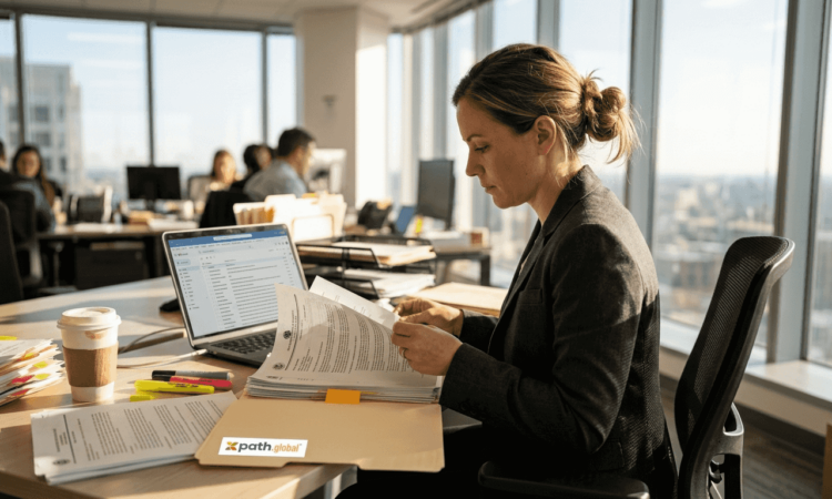 Case manager organizing immigration files
