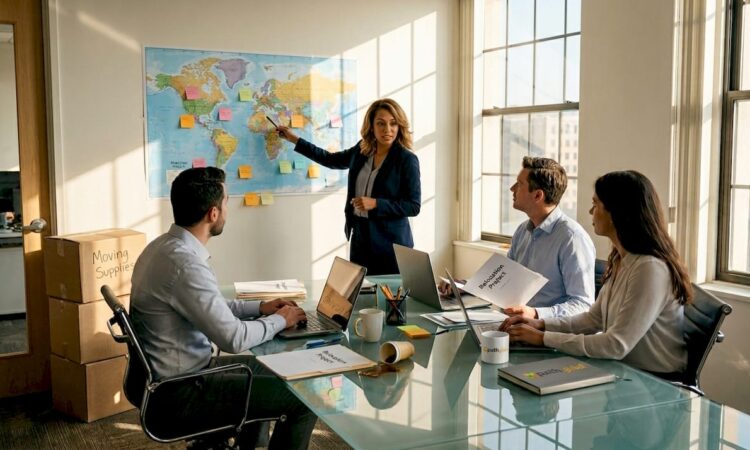HR team preparing for corporate relocation