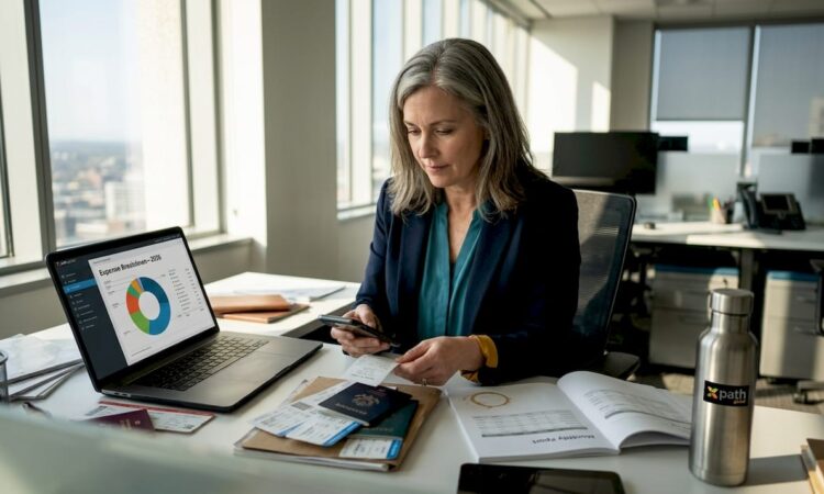 Finance manager automating expense tracking in office