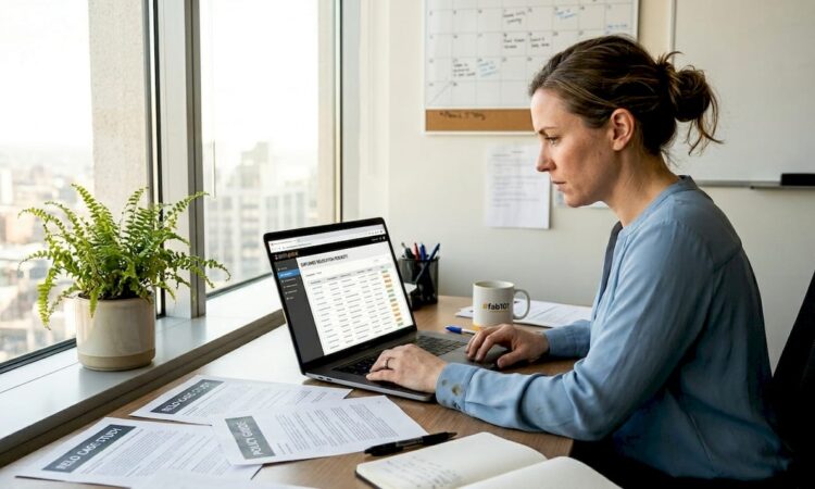 HR manager reviewing mobility requests at desk