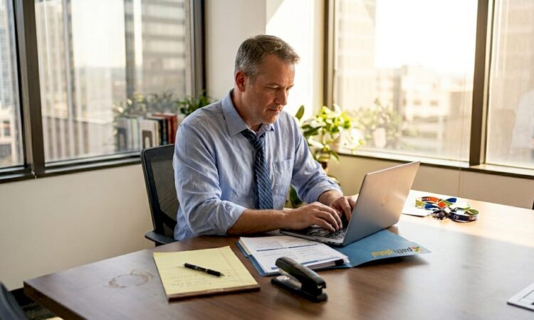 HR manager working on relocation documents