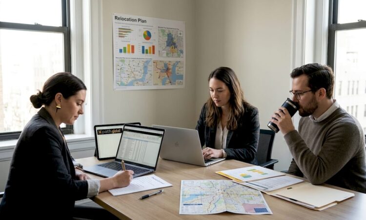 Team meeting about relocation vendor strategy