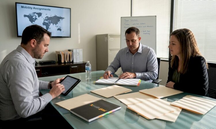 HR team reviewing global mobility assignments