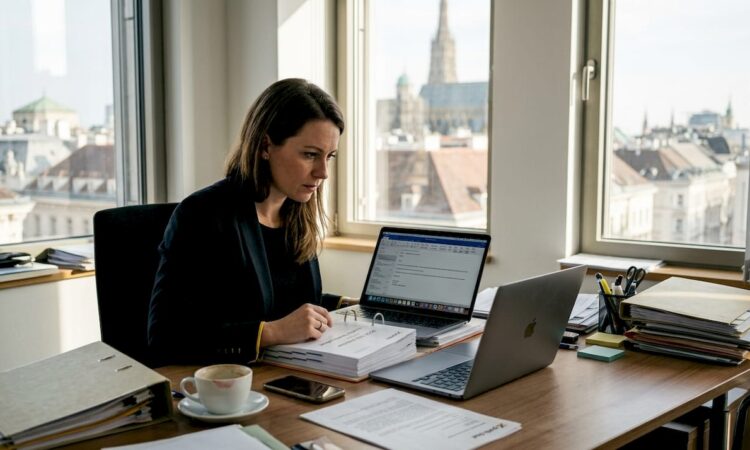 HR manager reviewing Austrian immigration guide