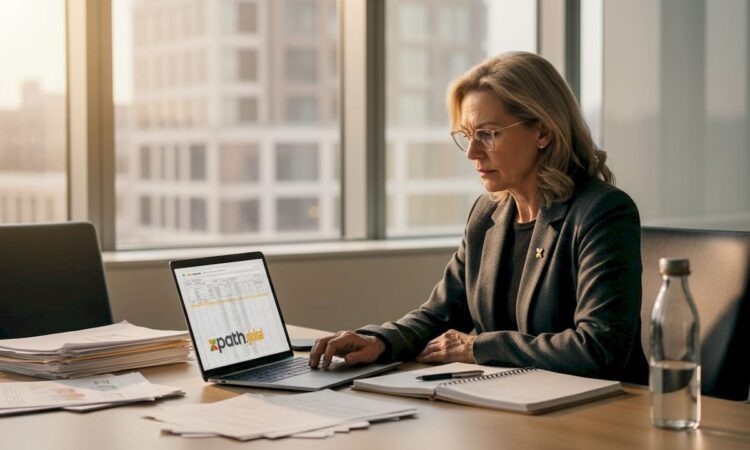 HR manager reviewing relocation plan spreadsheet