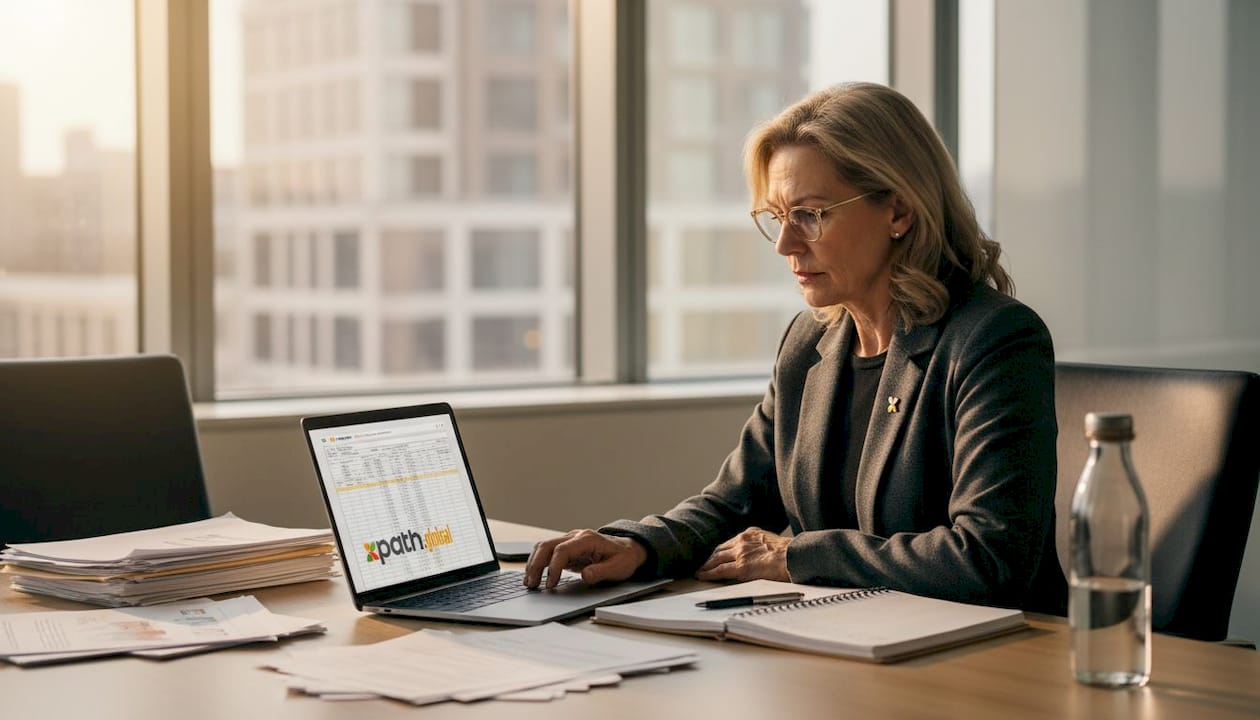 HR manager reviewing relocation plan spreadsheet