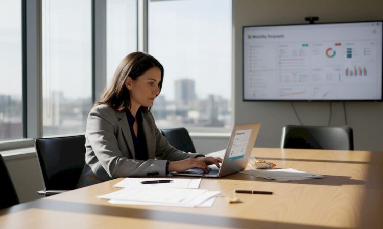 HR manager reviewing mobility workflow