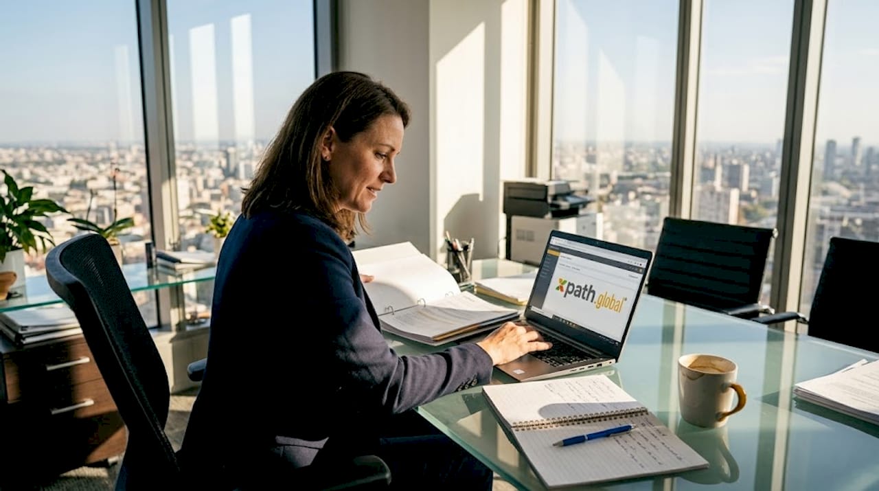 HR manager reviewing global relocation paperwork
