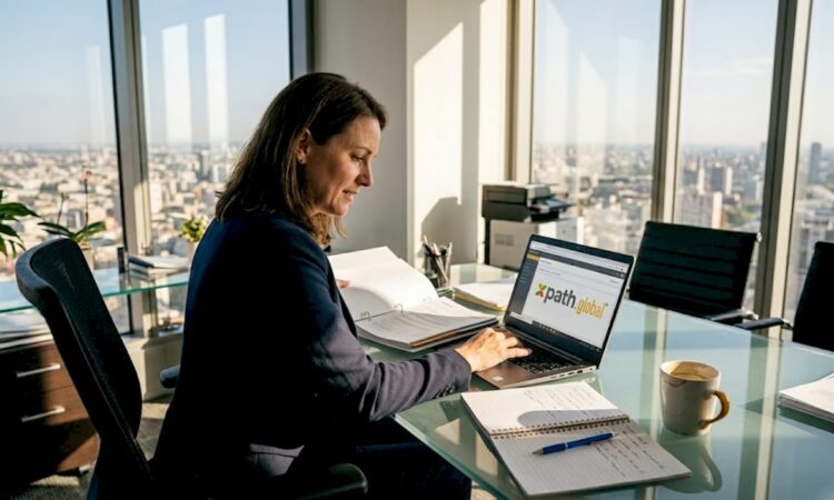 HR manager reviewing global relocation paperwork