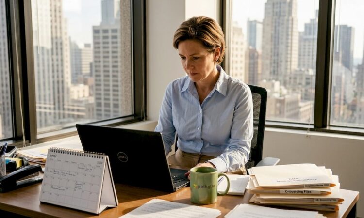 HR manager reviewing compliance checklist