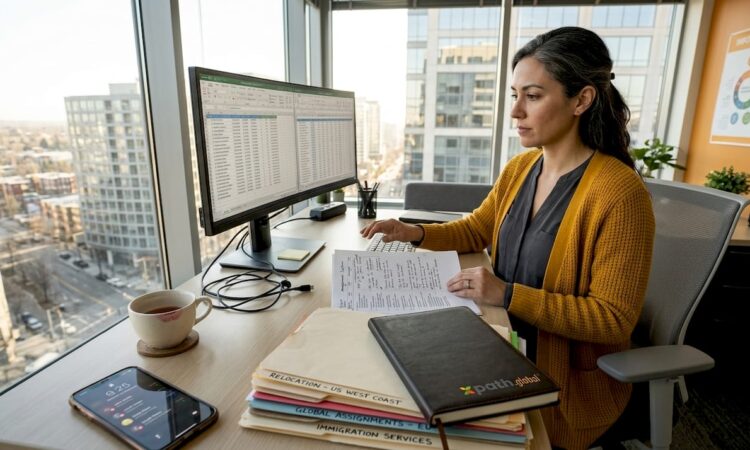 HR manager tracking assignments at desk