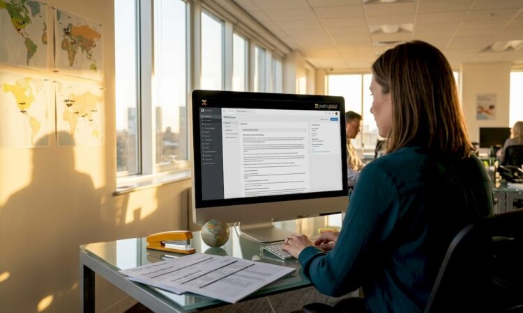 HR professional manages digital global documents