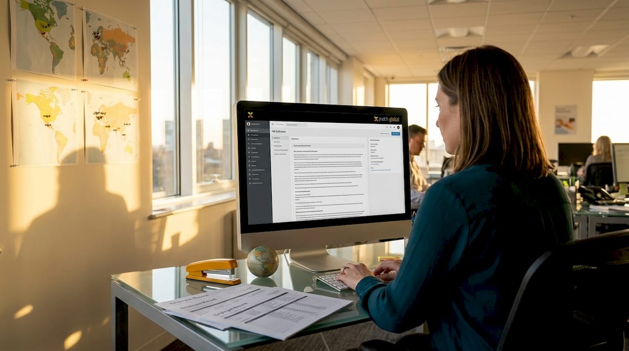 HR professional manages digital global documents