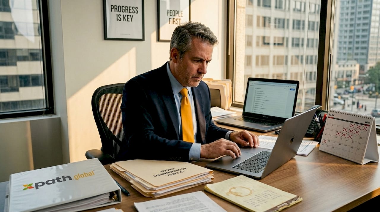 HR manager reviews employee relocation workflow
