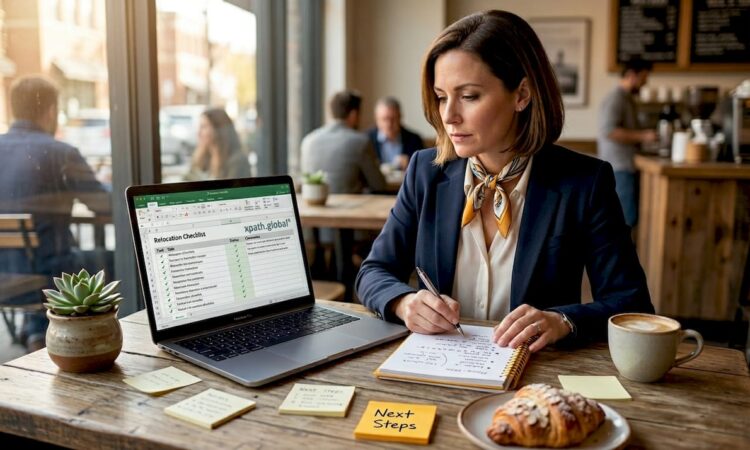 HR manager reviewing employee relocation workflow