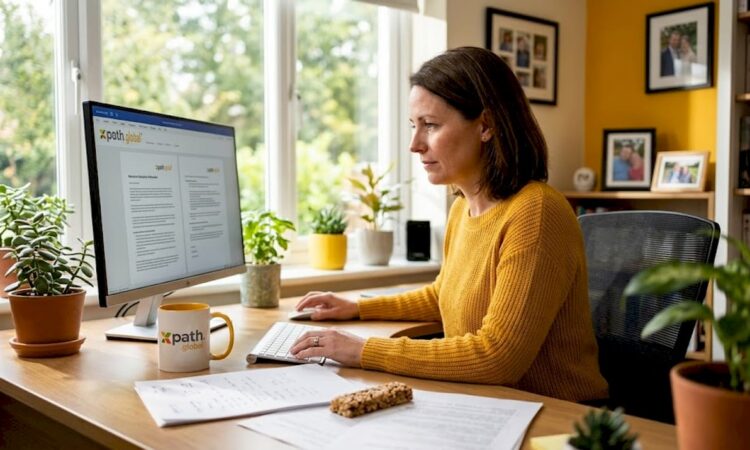 HR manager reviewing relocation paperwork at desk